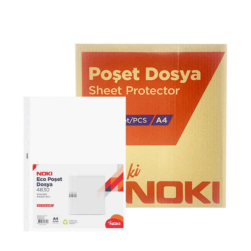 Noki Eco 4830 Delikli Şeffaf Poşet Dosya A4 100'lü Paket (30 Adet)