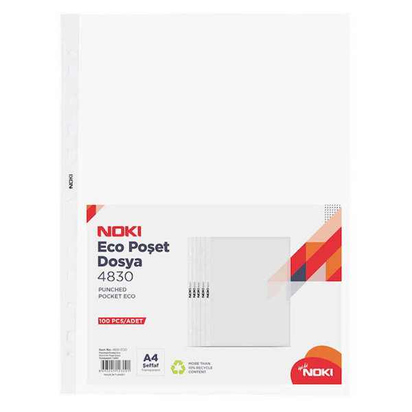 Noki Eco 4830 Delikli Şeffaf Poşet Dosya A4 100'lü Paket
